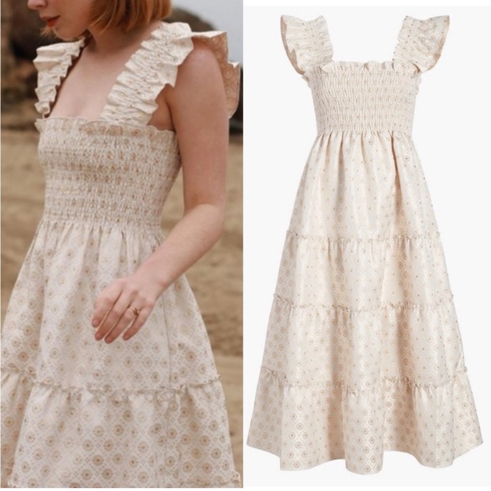 Ellie Nap Dress Gold Jacquard - S